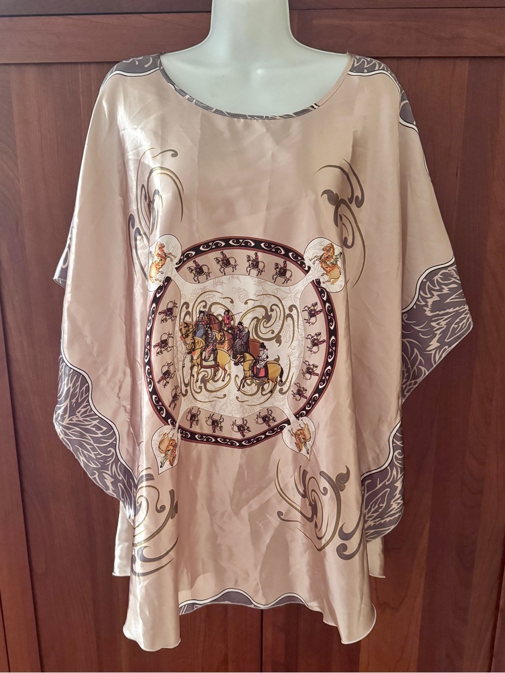 ASIAN’S W/ HORSES KIMONA STYLE SATIN TUNIC